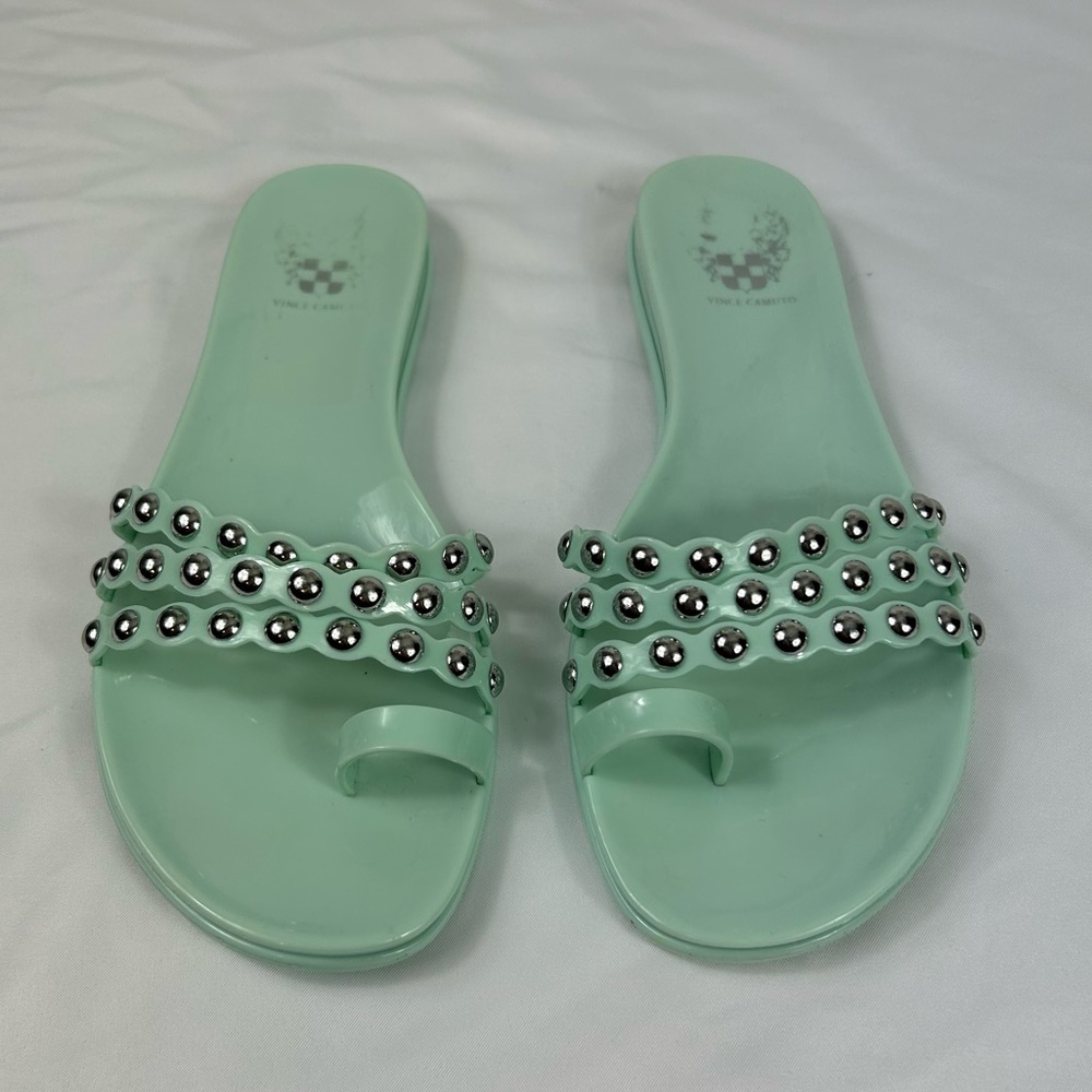Vince Camuto Turquoise Edolyn Studded Toe Loop‎ Slide Sandal Women’s Size 7 EUC - Picture 8 of 8